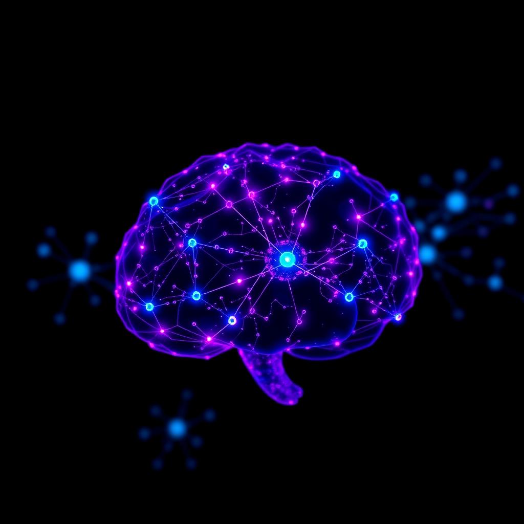 Neural network glowing with neon connections