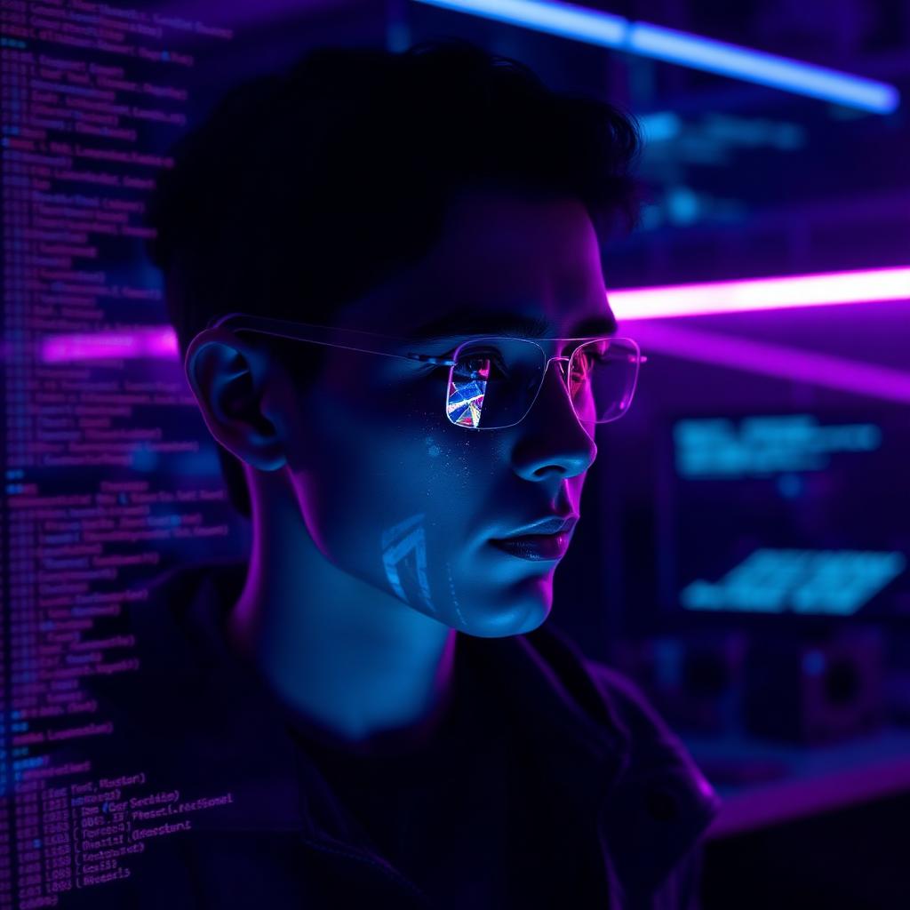 Developer coding on holographic screen